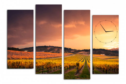 Модульная картина с часами Виноградное поле